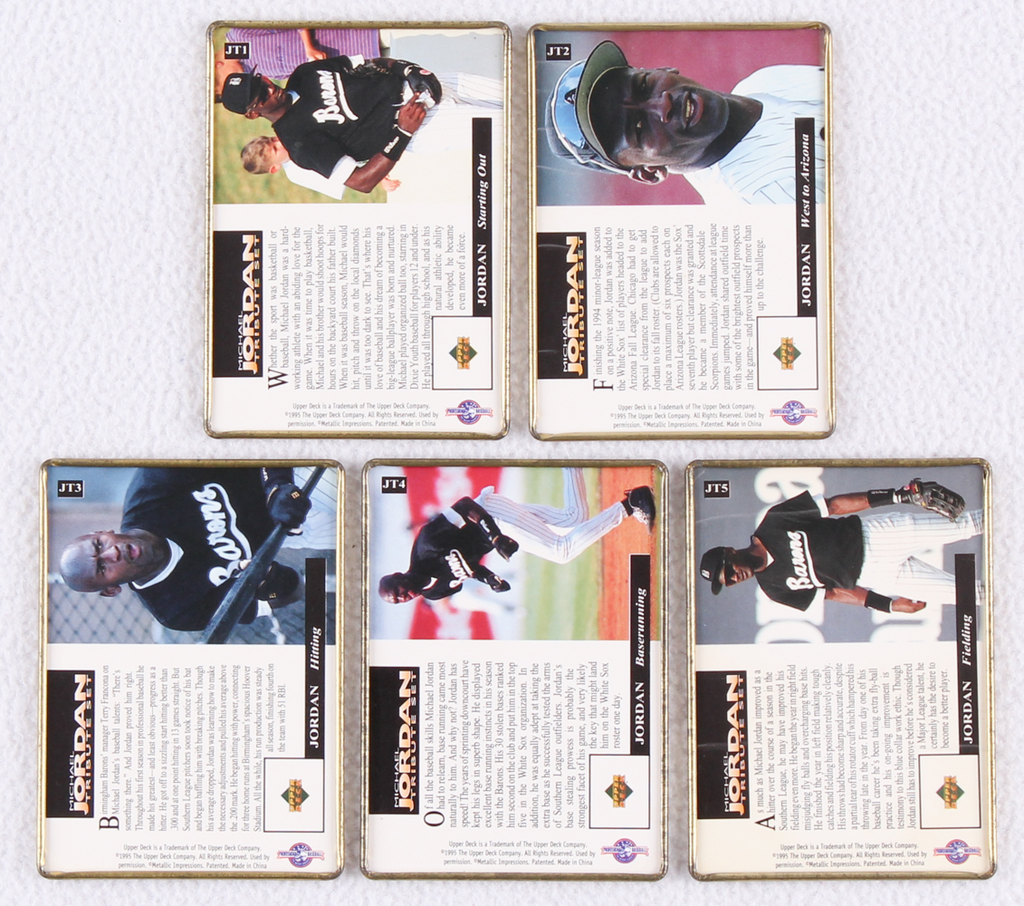 Complete Set of (5) Michael Jordan Upper Deck Embossed Metal Collector Baseball Cards with Original Box at PristineAuction.com Complete Set of (5) Michael Jordan Upper Deck Embossed Metal Collector Baseball Cards with Original Box at PristineAuction.com