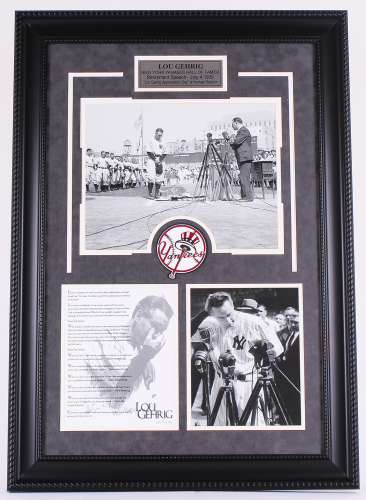 Lou Gehrig Yankees 24x34 Custom Framed Retirement Speech Display at PristineAuction.com Lou Gehrig Yankees 24x34 Custom Framed Retirement Speech Display at PristineAuction.com