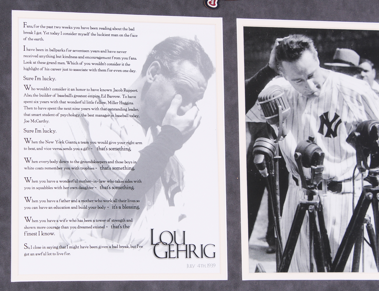 Lou Gehrig Yankees 24x34 Custom Framed Retirement Speech Display at PristineAuction.com Lou Gehrig Yankees 24x34 Custom Framed Retirement Speech Display at PristineAuction.com