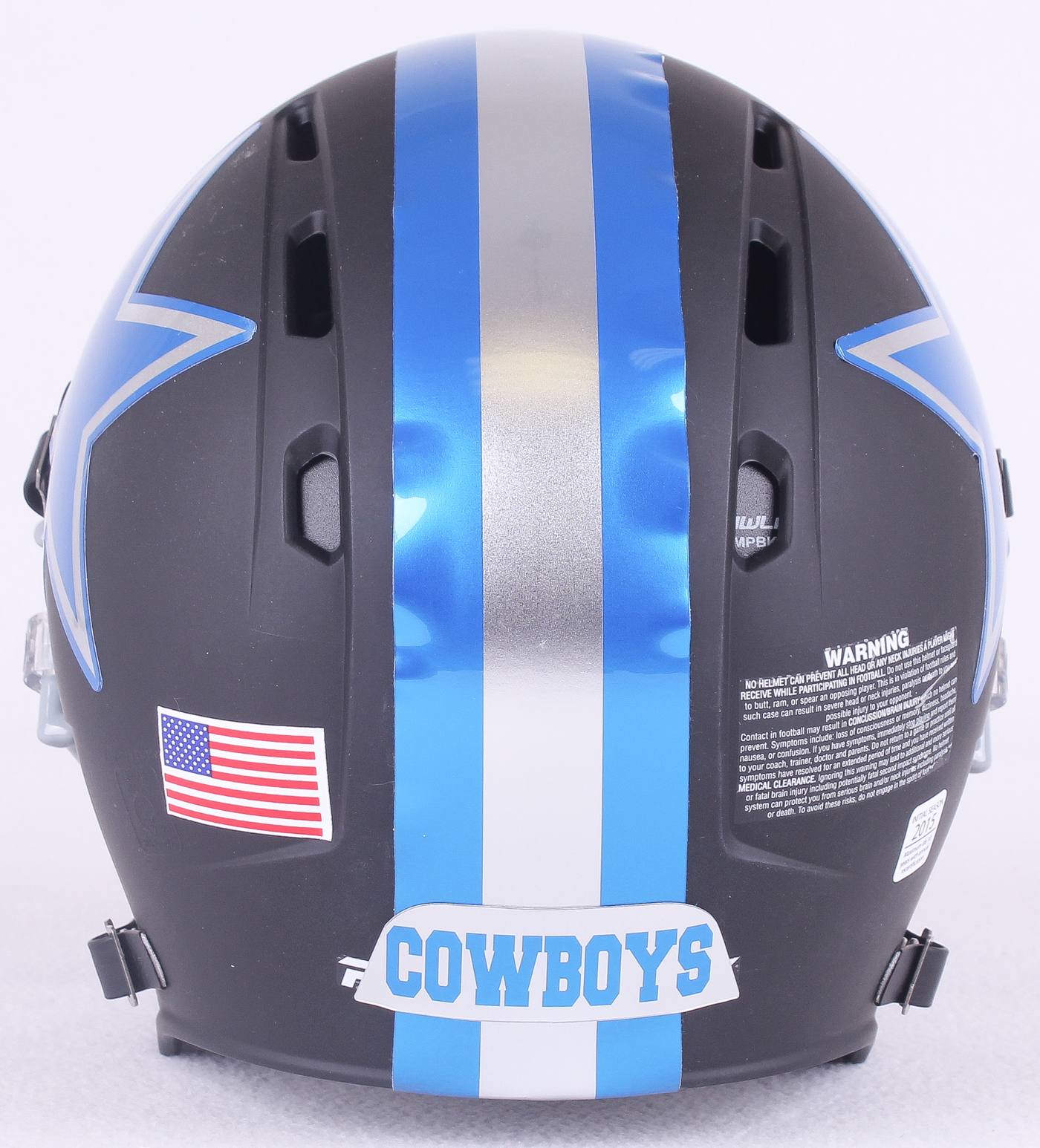 Dallas Cowboys Custom Full-Size Matte Black Authentic Pro-Line Helmet with Chrome Decals at PristineAuction.com Dallas Cowboys Custom Full-Size Matte Black Authentic Pro-Line Helmet with Chrome Decals at PristineAuction.com