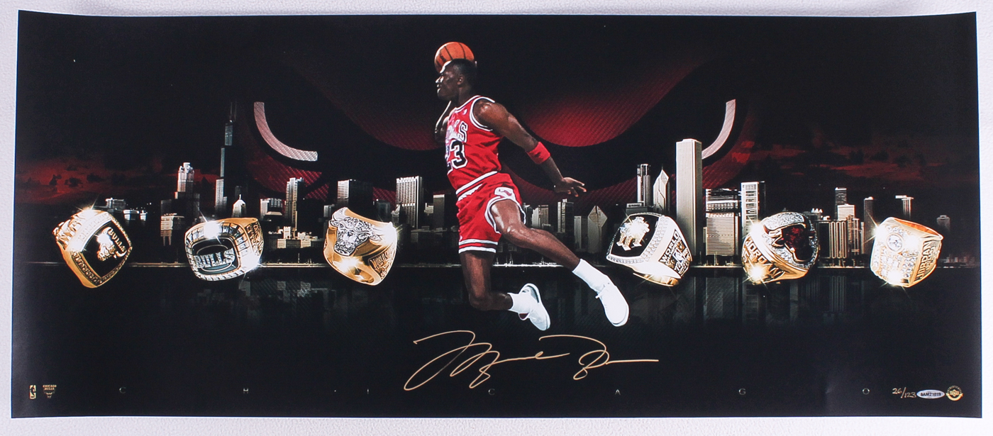 Michael Jordan Signed LE Bulls "City of Rings" 15x30 Photo (UDA COA) at PristineAuction.com Michael Jordan Signed LE Bulls "City of Rings" 15x30 Photo (UDA COA) at PristineAuction.com