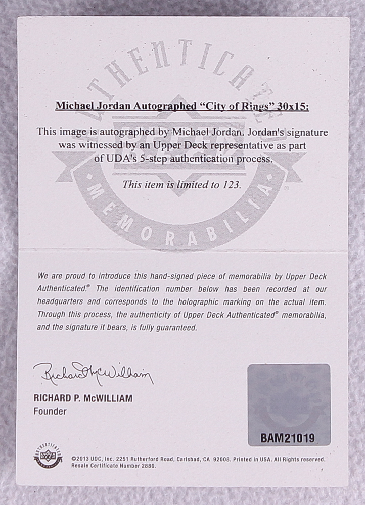 Michael Jordan Signed LE Bulls "City of Rings" 15x30 Photo (UDA COA) at PristineAuction.com Michael Jordan Signed LE Bulls "City of Rings" 15x30 Photo (UDA COA) at PristineAuction.com