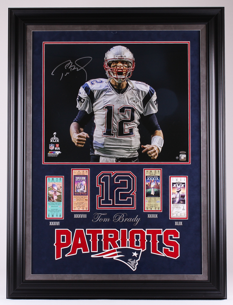 Tom Brady Signed Patriots 35x48 Custom Framed Super Bowl Ticket Display (Steiner COA & TriStar) at PristineAuction.com Tom Brady Signed Patriots 35x48 Custom Framed Super Bowl Ticket Display (Steiner COA & TriStar) at PristineAuction.com