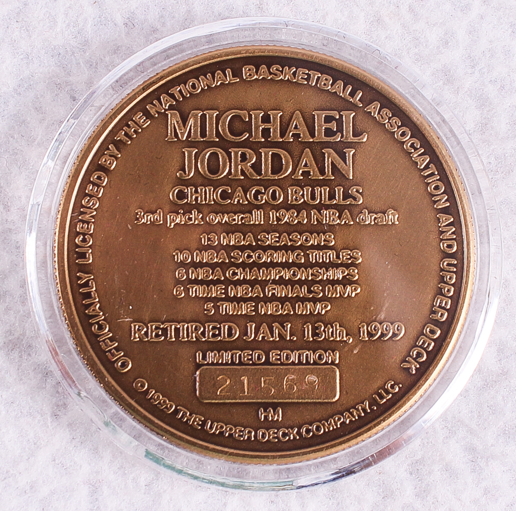 Michael Jordan Limited Edition Bulls Solid Bronze Coin from The Highland Mint in Case at PristineAuction.com Michael Jordan Limited Edition Bulls Solid Bronze Coin from The Highland Mint in Case at PristineAuction.com