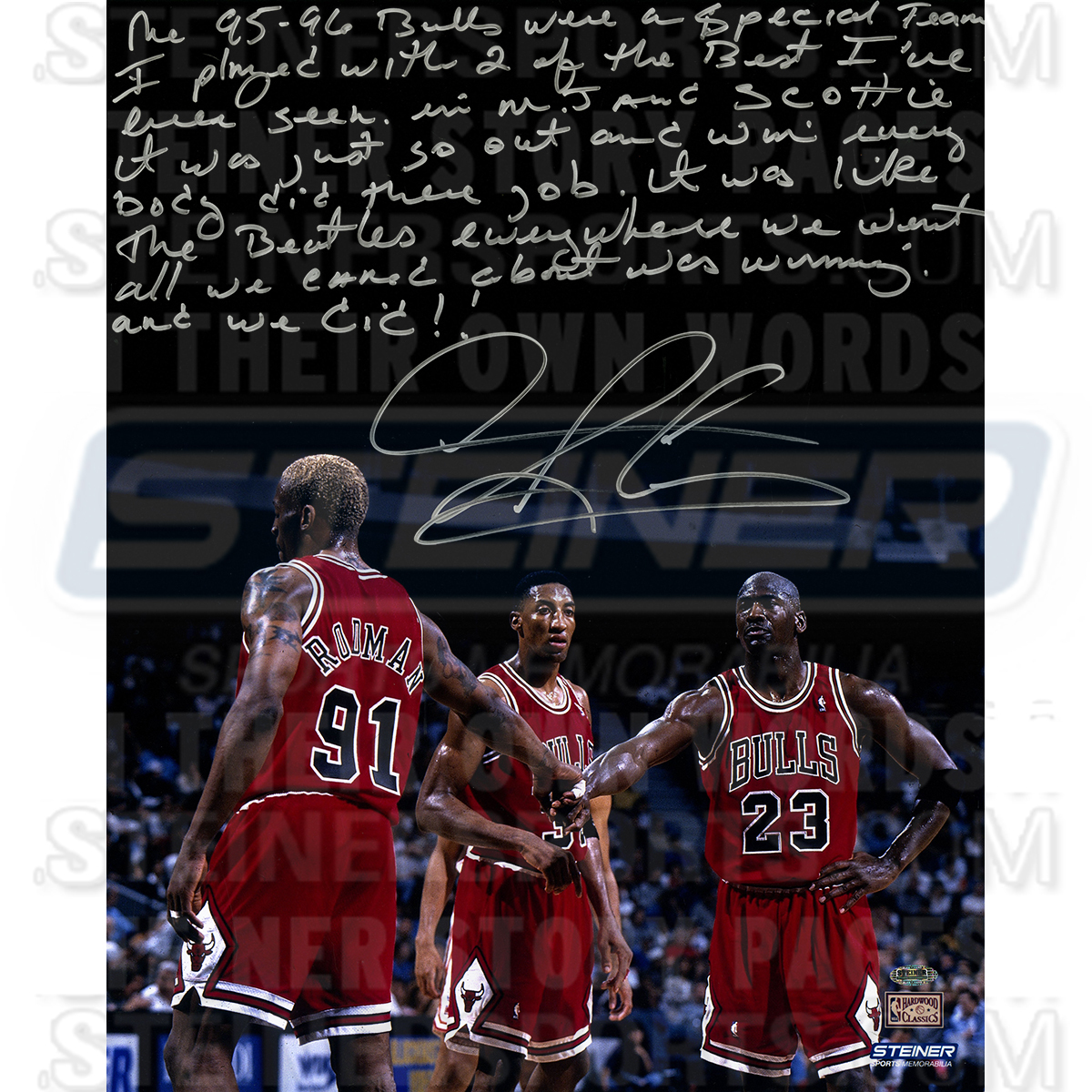 Dennis Rodman Signed Bulls "95-96 Team" 16x20 Photo With Extensive Inscription (Steiner COA) at PristineAuction.com Dennis Rodman Signed Bulls "95-96 Team" 16x20 Photo With Extensive Inscription (Steiner COA) at PristineAuction.com