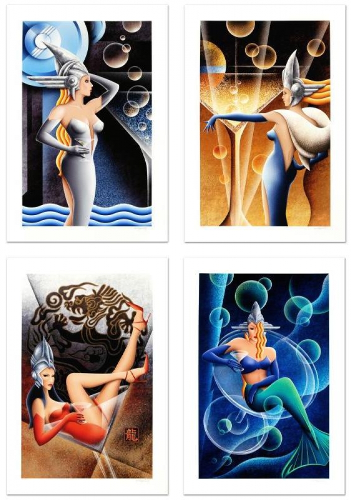 Mike Kungl "Shaken and Stirred" Signed Limited Edition Suite of Four 23.5" x 35" Mixed Media Lithographs with Silkscreen on Museum Quality Deckle-Edge Paper #205/375 at PristineAuction.com Mike Kungl "Shaken and Stirred" Signed Limited Edition Suite of Four 23.5" x 35" Mixed Media Lithographs with Silkscreen on Museum Quality Deckle-Edge Paper #205/375 at PristineAuction.com