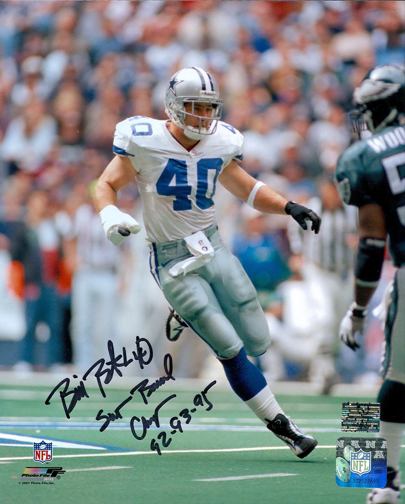 Bill Bates Signed Cowboys 8x10 Photo Inscribed "Super Bowl Champs 92-93-95" (Bates Hologram) at PristineAuction.com Bill Bates Signed Cowboys 8x10 Photo Inscribed "Super Bowl Champs 92-93-95" (Bates Hologram) at PristineAuction.com