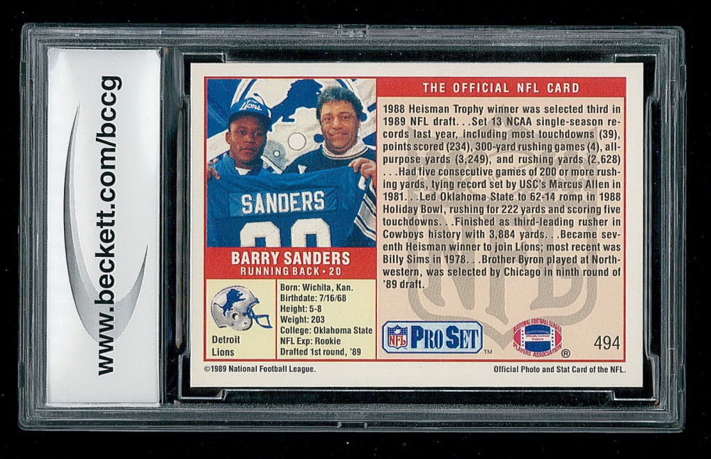 Barry Sanders 1989 Pro Set 494 RC (BCCG 10) Pristine Auction