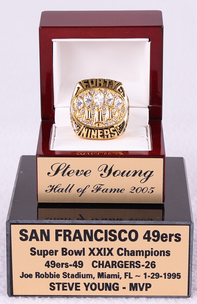 Steve Young 49ers High Quality Replica 1994 Super Bowl Champions Ring With Custom Engraved Display Case at PristineAuction.com Steve Young 49ers High Quality Replica 1994 Super Bowl Champions Ring With Custom Engraved Display Case at PristineAuction.com