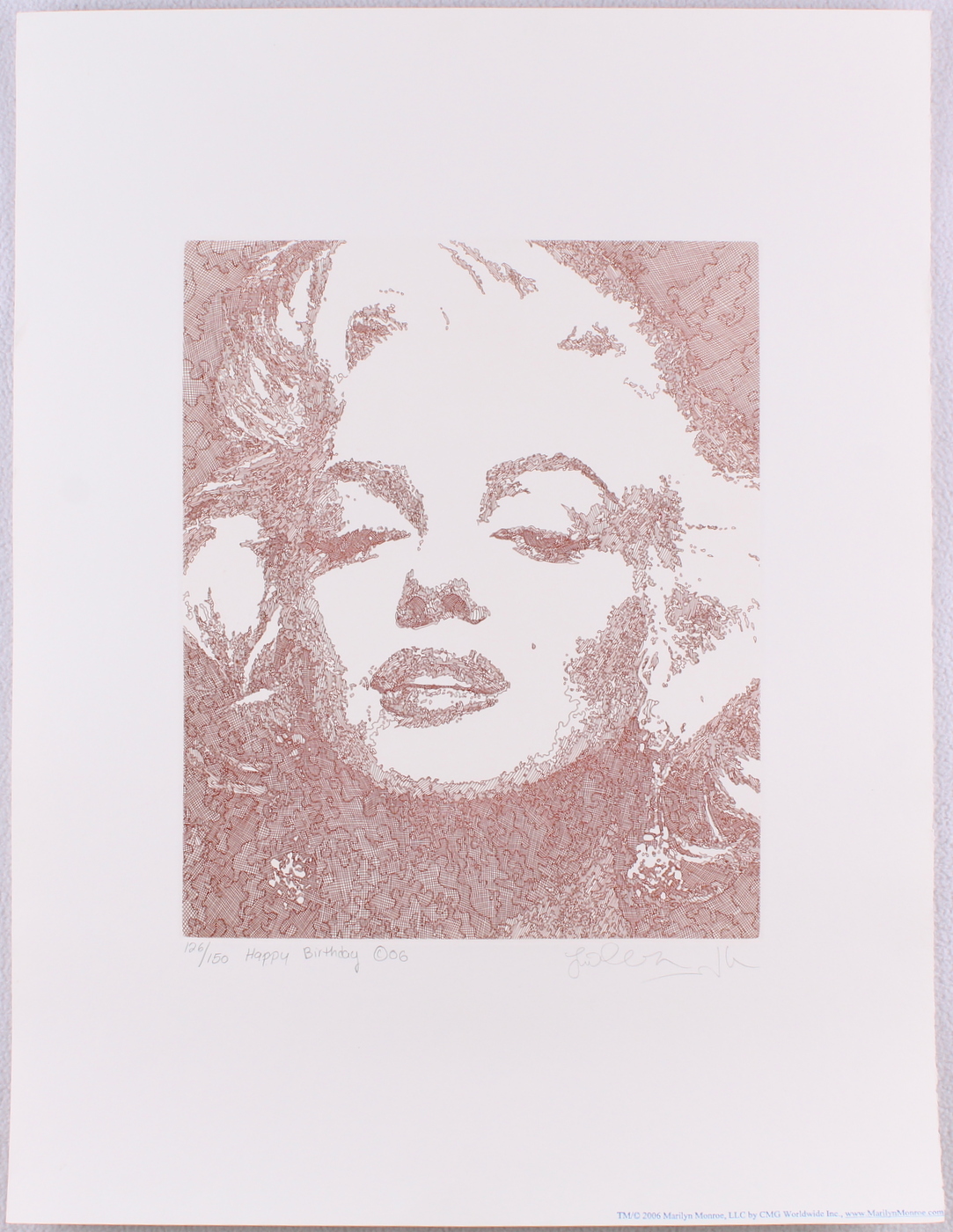 Marilyn Monroe "Happy Birthday" Limited Edition 20" x 26" Etching Signed by Artist Guillaume Azoulay #126/150 at PristineAuction.com Marilyn Monroe "Happy Birthday" Limited Edition 20" x 26" Etching Signed by Artist Guillaume Azoulay #126/150 at PristineAuction.com