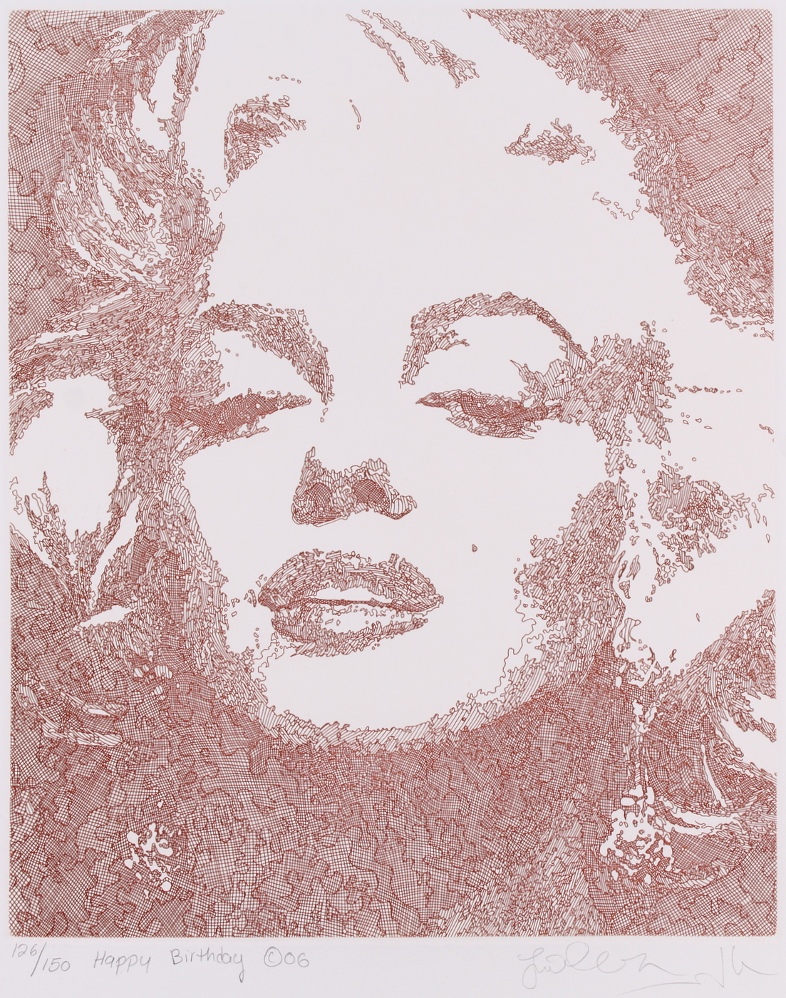 Marilyn Monroe "Happy Birthday" Limited Edition 20" x 26" Etching Signed by Artist Guillaume Azoulay #126/150 at PristineAuction.com Marilyn Monroe "Happy Birthday" Limited Edition 20" x 26" Etching Signed by Artist Guillaume Azoulay #126/150 at PristineAuction.com