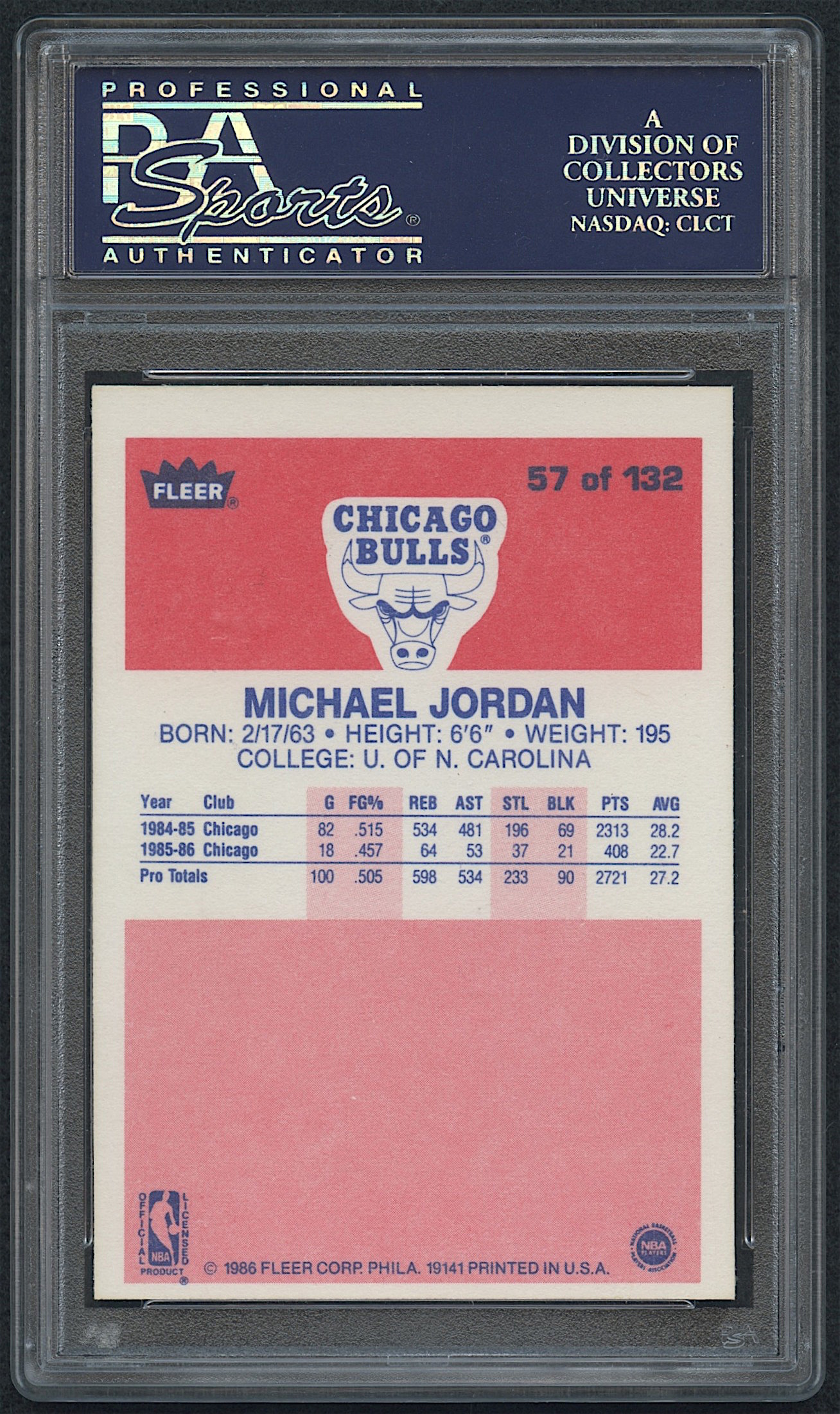 Michael Jordan 1986-87 Fleer #57 RC (PSA 9) (OC) at PristineAuction.com Michael Jordan 1986-87 Fleer #57 RC (PSA 9) (OC) at PristineAuction.com