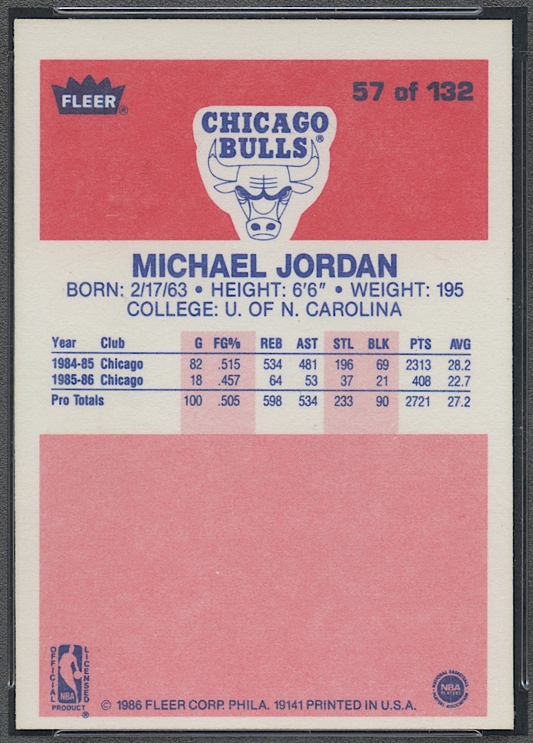 Michael Jordan 1986-87 Fleer #57 RC (PSA 9) (OC) at PristineAuction.com Michael Jordan 1986-87 Fleer #57 RC (PSA 9) (OC) at PristineAuction.com