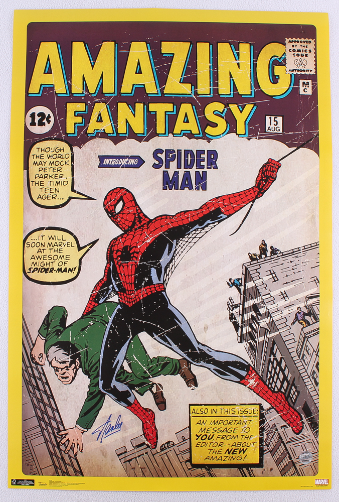 Stan Lee Signed "Amazing Fantasy" Spider-Man 25x37 Poster (Stan Lee Hologram) at PristineAuction.com Stan Lee Signed "Amazing Fantasy" Spider-Man 25x37 Poster (Stan Lee Hologram) at PristineAuction.com