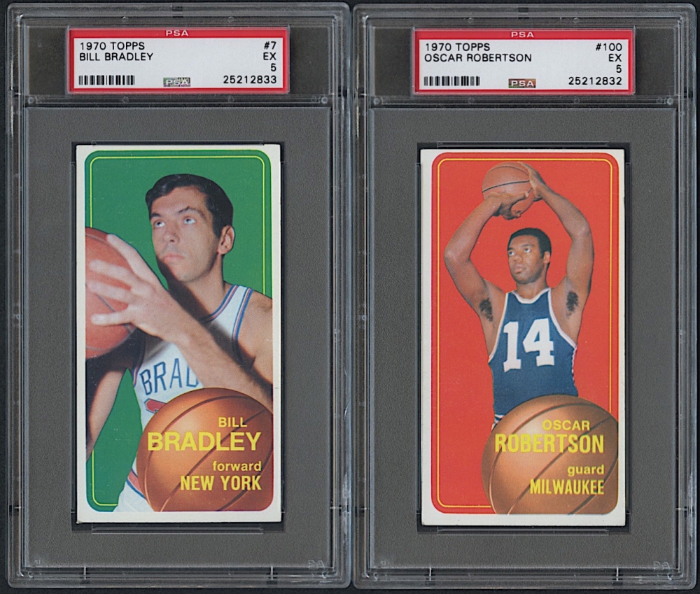 Lot of (4) PSA Graded 1970-71 Topps Basketball Cards with Oscar Robertson, Bill Bradley, Jerry West & John Havlicek (PSA 5-6) | Pristine Auction Lot of (4) PSA Graded 1970-71 Topps Basketball Cards with Oscar Robertson, Bill Bradley, Jerry West & John Havlicek (PSA 5-6) | Pristine Auction