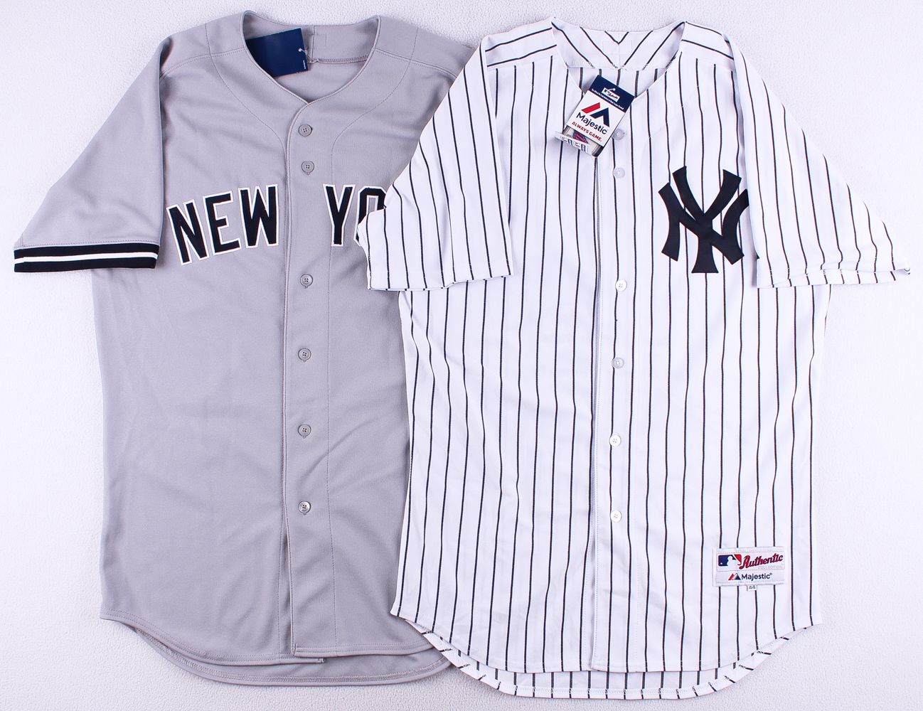 Set of (2) Derek Jeter Signed LE Yankees Majestic Authentic Home & Away Career Highlight Stat Jerseys Out of /22 (MLB Hologram & Steiner COA) at PristineAuction.com Set of (2) Derek Jeter Signed LE Yankees Majestic Authentic Home & Away Career Highlight Stat Jerseys Out of /22 (MLB Hologram & Steiner COA) at PristineAuction.com