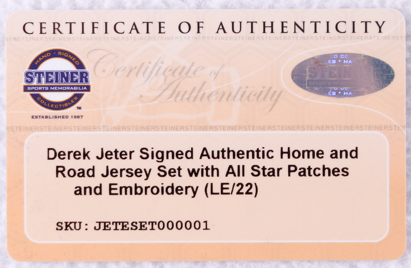 Set of (2) Derek Jeter Signed LE Yankees Majestic Authentic Home & Away Career Highlight Stat Jerseys Out of /22 (MLB Hologram & Steiner COA) at PristineAuction.com Set of (2) Derek Jeter Signed LE Yankees Majestic Authentic Home & Away Career Highlight Stat Jerseys Out of /22 (MLB Hologram & Steiner COA) at PristineAuction.com