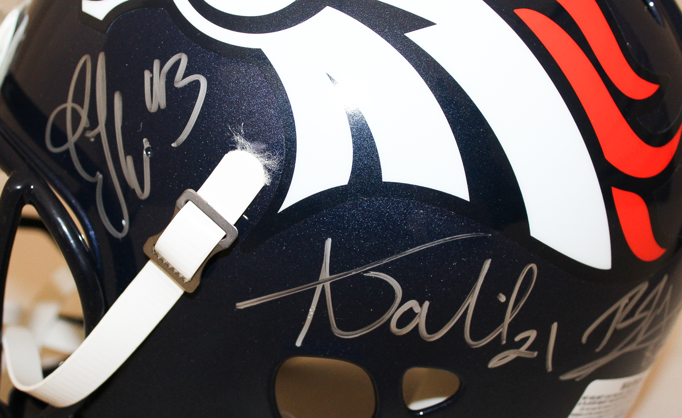 Denver Broncos Team-Signed Full-Size Authentic Pro-Line Helmet with (10) Signatures Including Peyton Manning, Von Miller, Aqib Talib, Emmanuel Sanders, DeMarcus Ware Limited Edition #50/50 (Fanatics Hologram) at PristineAuction.com Denver Broncos Team-Signed Full-Size Authentic Pro-Line Helmet with (10) Signatures Including Peyton Manning, Von Miller, Aqib Talib, Emmanuel Sanders, DeMarcus Ware Limited Edition #50/50 (Fanatics Hologram) at PristineAuction.com