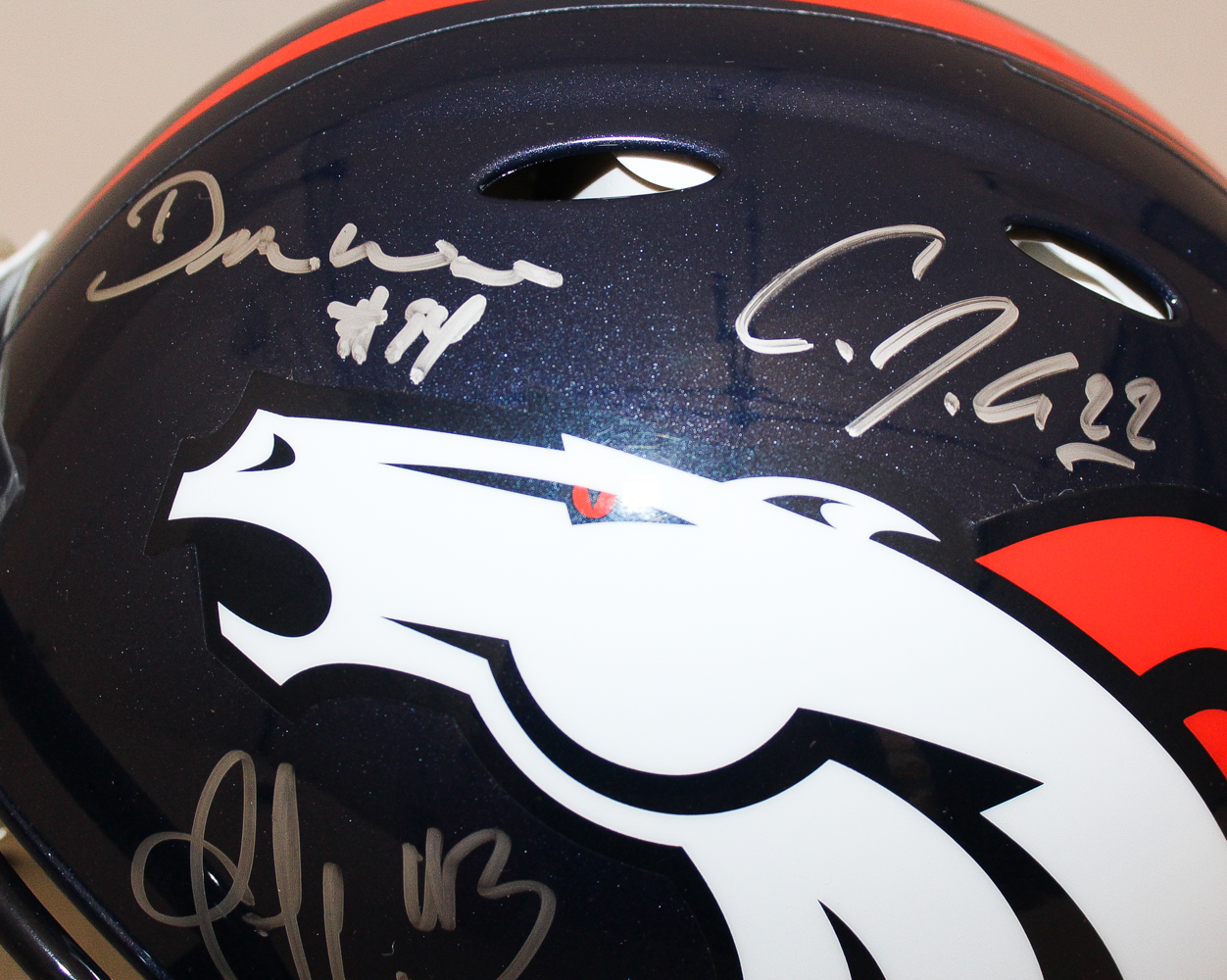 Denver Broncos Team-Signed Full-Size Authentic Pro-Line Helmet with (10) Signatures Including Peyton Manning, Von Miller, Aqib Talib, Emmanuel Sanders, DeMarcus Ware Limited Edition #50/50 (Fanatics Hologram) at PristineAuction.com Denver Broncos Team-Signed Full-Size Authentic Pro-Line Helmet with (10) Signatures Including Peyton Manning, Von Miller, Aqib Talib, Emmanuel Sanders, DeMarcus Ware Limited Edition #50/50 (Fanatics Hologram) at PristineAuction.com