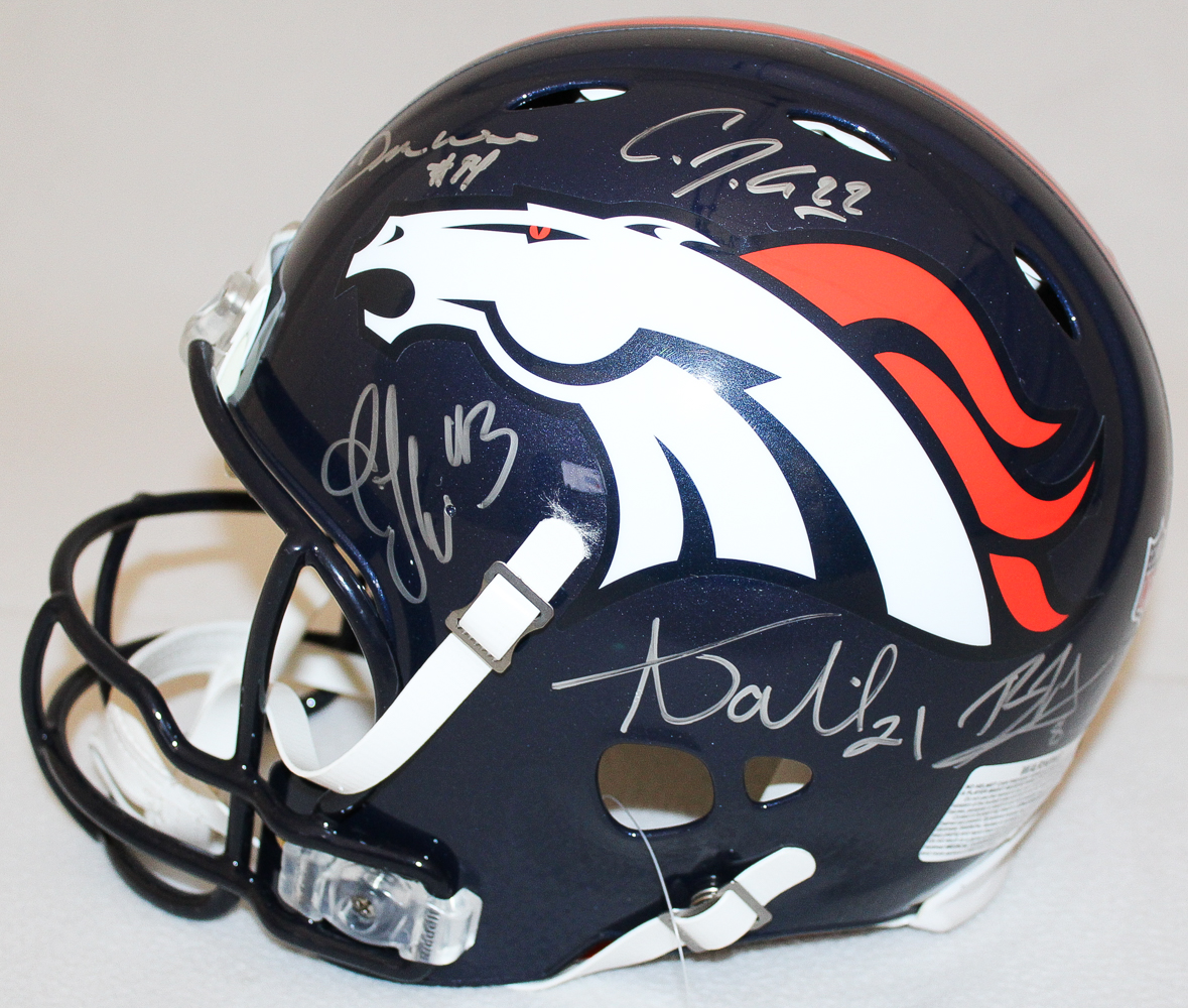 Denver Broncos Team-Signed Full-Size Authentic Pro-Line Helmet with (10) Signatures Including Peyton Manning, Von Miller, Aqib Talib, Emmanuel Sanders, DeMarcus Ware Limited Edition #50/50 (Fanatics Hologram) at PristineAuction.com Denver Broncos Team-Signed Full-Size Authentic Pro-Line Helmet with (10) Signatures Including Peyton Manning, Von Miller, Aqib Talib, Emmanuel Sanders, DeMarcus Ware Limited Edition #50/50 (Fanatics Hologram) at PristineAuction.com