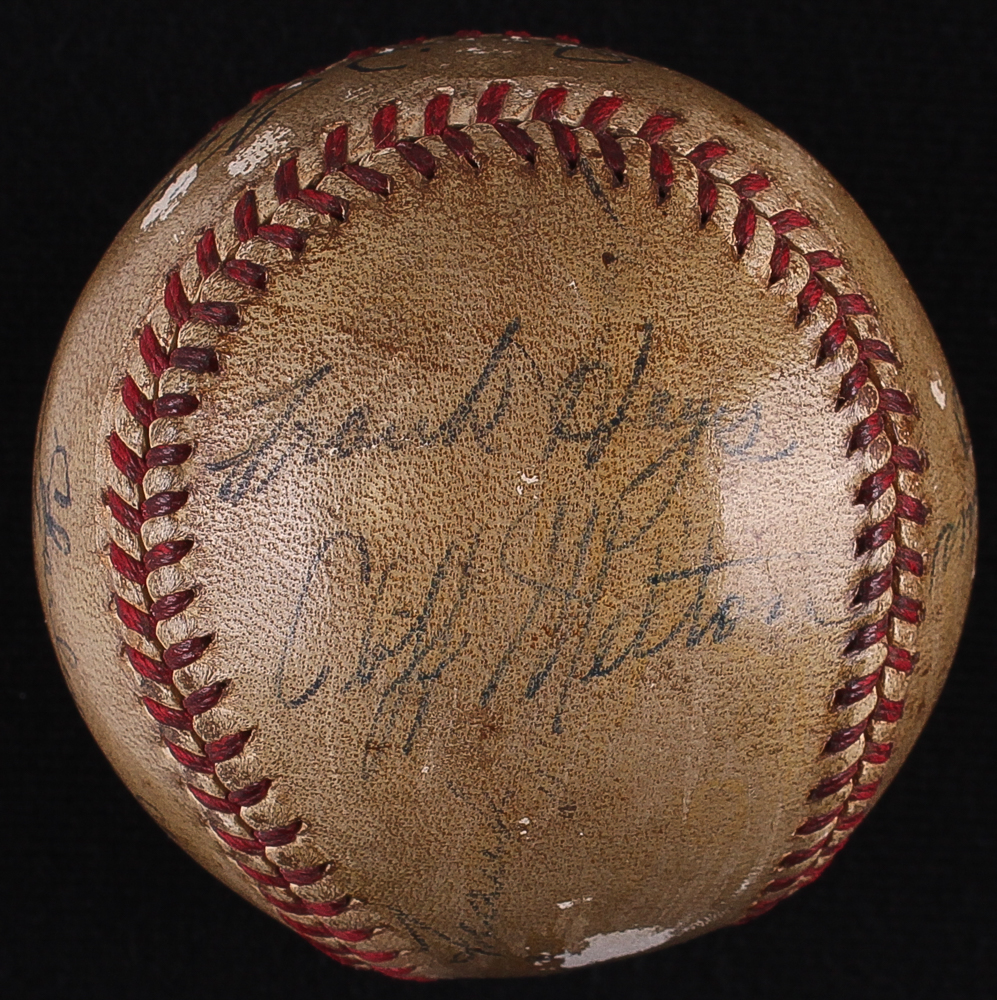 Jimmie Foxx Sweet Spot Signed 1937-1960 Philadelphia Athletics Multi-Signed Baseball Signed by (12) With Frankie Hayes, Wally Moses, George Caster, Charlie Berry, Charlie Gilbert (JSA LOA) at PristineAuction.com Jimmie Foxx Sweet Spot Signed 1937-1960 Philadelphia Athletics Multi-Signed Baseball Signed by (12) With Frankie Hayes, Wally Moses, George Caster, Charlie Berry, Charlie Gilbert (JSA LOA) at PristineAuction.com
