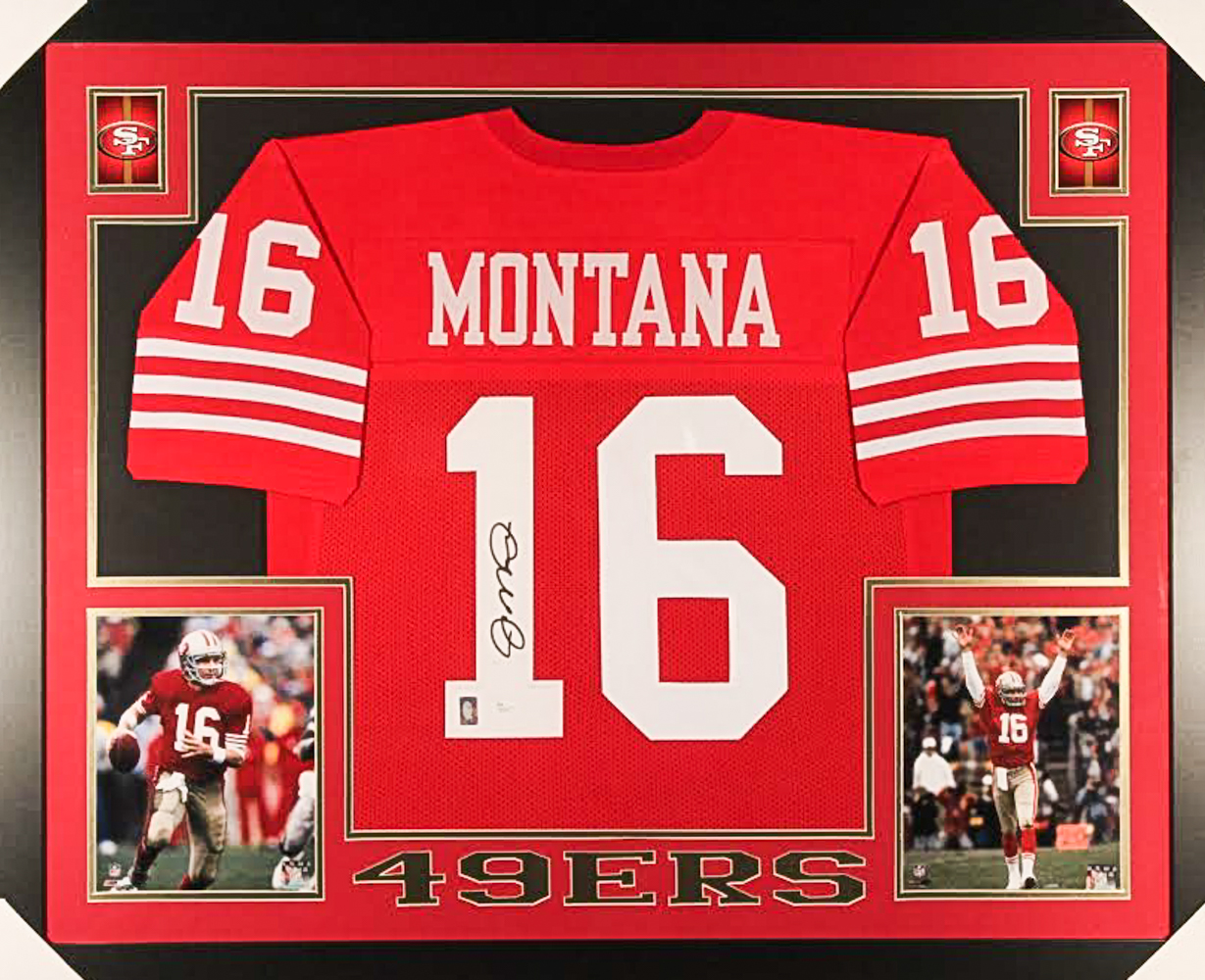 Joe Montana Signed 49ers 35x43 Custom Framed Jersey (JSA COA & Montana Hologram) at PristineAuction.com Joe Montana Signed 49ers 35x43 Custom Framed Jersey (JSA COA & Montana Hologram) at PristineAuction.com