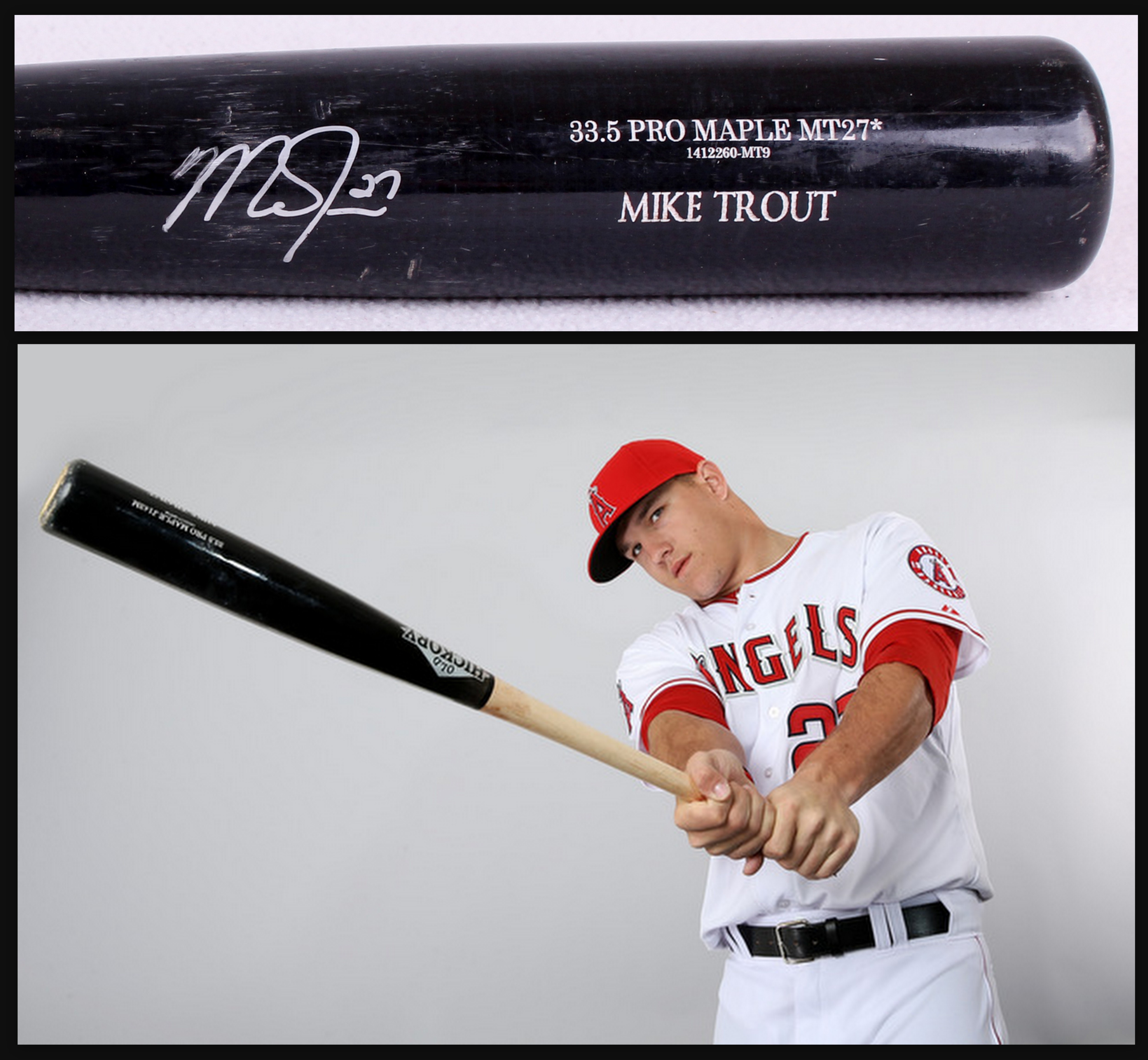 Mike Trout Signed & Game-Used 2014 Old Hickory Model MT27 Baseball Bat - PSA Game-Used Grade 9.5 (PSA LOA) at PristineAuction.com Mike Trout Signed & Game-Used 2014 Old Hickory Model MT27 Baseball Bat - PSA Game-Used Grade 9.5 (PSA LOA) at PristineAuction.com