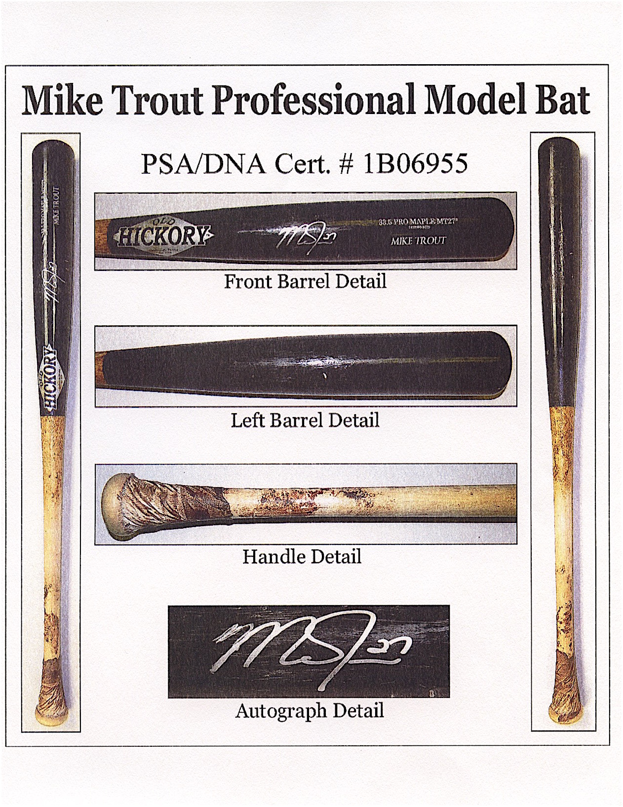Mike Trout Signed & Game-Used 2014 Old Hickory Model MT27 Baseball Bat - PSA Game-Used Grade 9.5 (PSA LOA) at PristineAuction.com Mike Trout Signed & Game-Used 2014 Old Hickory Model MT27 Baseball Bat - PSA Game-Used Grade 9.5 (PSA LOA) at PristineAuction.com