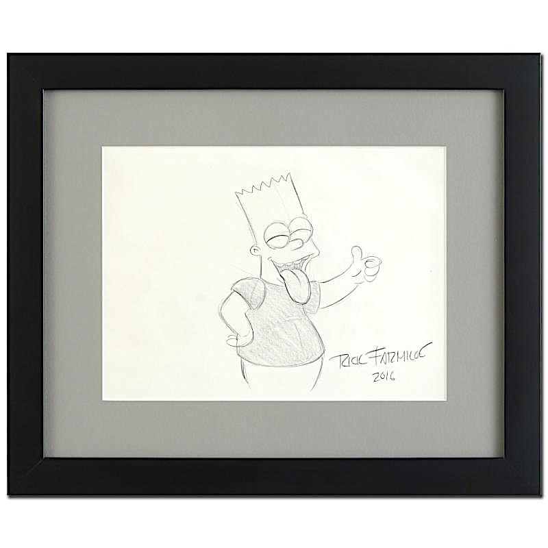 Rick Farmiloe "Bart Simpson" Signed Custom Framed Original Pencil Sketch at PristineAuction.com Rick Farmiloe "Bart Simpson" Signed Custom Framed Original Pencil Sketch at PristineAuction.com
