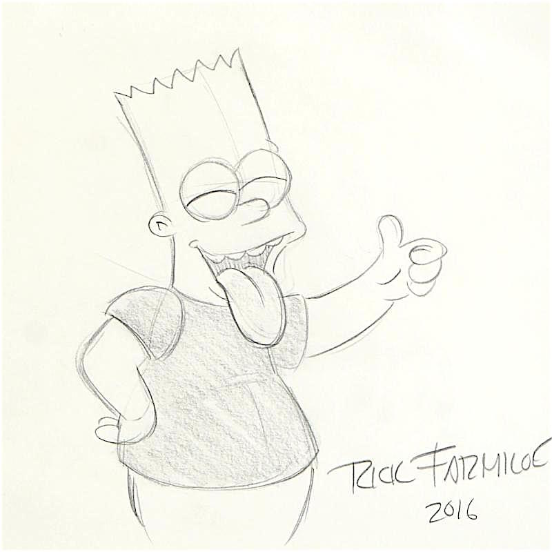 Rick Farmiloe "Bart Simpson" Signed Custom Framed Original Pencil Sketch at PristineAuction.com Rick Farmiloe "Bart Simpson" Signed Custom Framed Original Pencil Sketch at PristineAuction.com