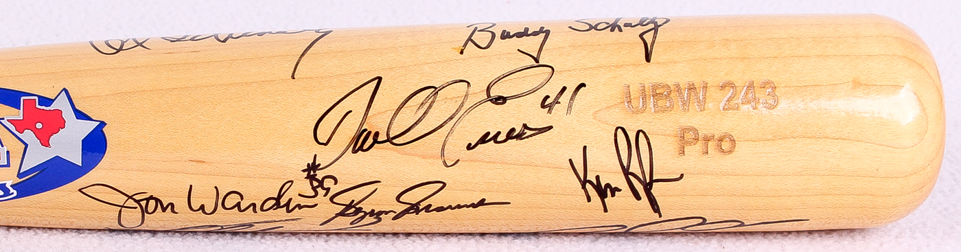 Multi-Signed Home Run Derby Baseball Bat with (12) Signatures Including Jon Warden, Ken Rudolf, Ron Robinson, Clyde Wright, Mark Whiten (Feller Museum Hologram) at PristineAuction.com Multi-Signed Home Run Derby Baseball Bat with (12) Signatures Including Jon Warden, Ken Rudolf, Ron Robinson, Clyde Wright, Mark Whiten (Feller Museum Hologram) at PristineAuction.com