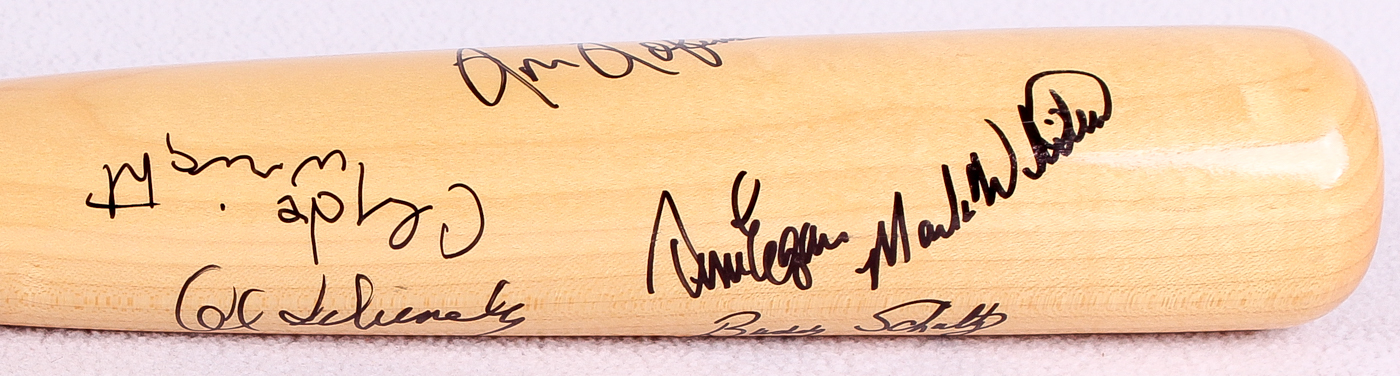 Multi-Signed Home Run Derby Baseball Bat with (12) Signatures Including Jon Warden, Ken Rudolf, Ron Robinson, Clyde Wright, Mark Whiten (Feller Museum Hologram) at PristineAuction.com Multi-Signed Home Run Derby Baseball Bat with (12) Signatures Including Jon Warden, Ken Rudolf, Ron Robinson, Clyde Wright, Mark Whiten (Feller Museum Hologram) at PristineAuction.com
