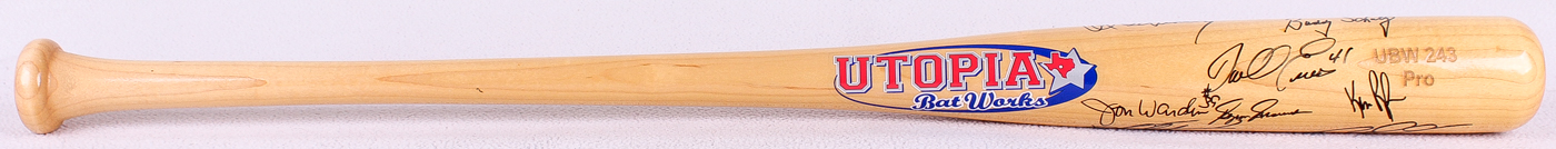 Multi-Signed Home Run Derby Baseball Bat with (12) Signatures Including Jon Warden, Ken Rudolf, Ron Robinson, Clyde Wright, Mark Whiten (Feller Museum Hologram) at PristineAuction.com Multi-Signed Home Run Derby Baseball Bat with (12) Signatures Including Jon Warden, Ken Rudolf, Ron Robinson, Clyde Wright, Mark Whiten (Feller Museum Hologram) at PristineAuction.com