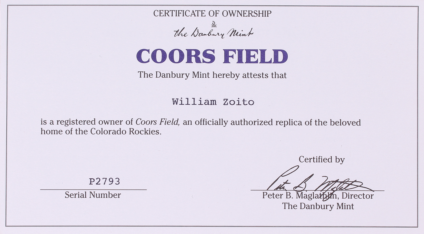 Coors Field Stadium Figurine by The Danbury Mint at PristineAuction.com Coors Field Stadium Figurine by The Danbury Mint at PristineAuction.com