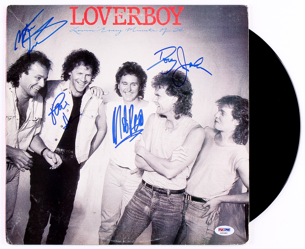 Mike Reno, Paul Dean, Doug Johnson & Matt Frenette Signed Loverboy "Lovin' Every Minute of It" Record Album Cover (PSA LOA) at PristineAuction.com Mike Reno, Paul Dean, Doug Johnson & Matt Frenette Signed Loverboy "Lovin' Every Minute of It" Record Album Cover (PSA LOA) at PristineAuction.com