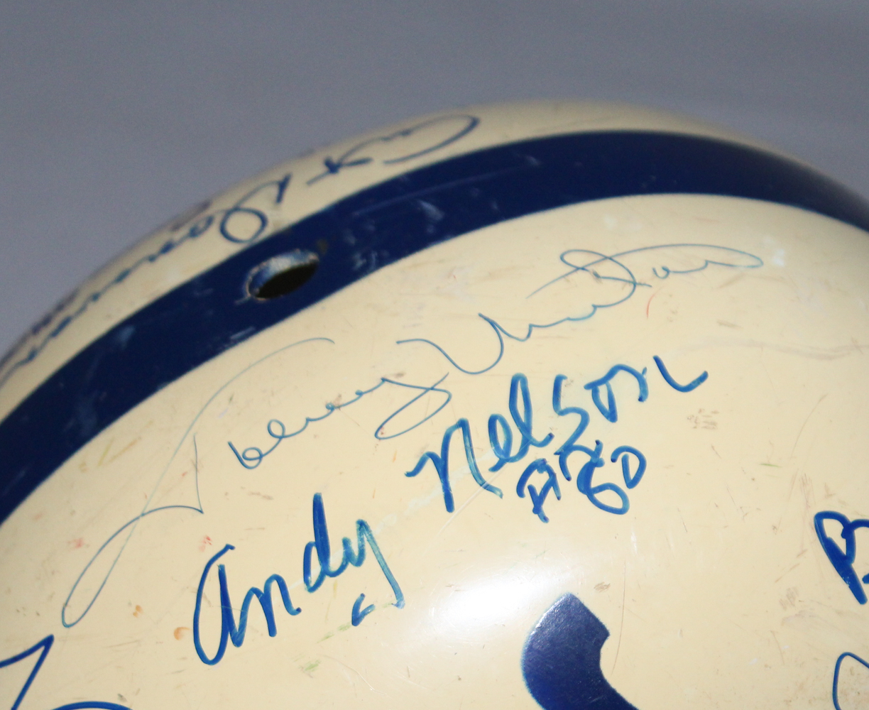 Multi-Signed Baltimore Colts Vintage Full-Size Helmet Signed by (9) With Lenny Moore, Jim Parker, Johnny Unitas, Art Donovan (JSA ALOA) at PristineAuction.com Multi-Signed Baltimore Colts Vintage Full-Size Helmet Signed by (9) With Lenny Moore, Jim Parker, Johnny Unitas, Art Donovan (JSA ALOA) at PristineAuction.com