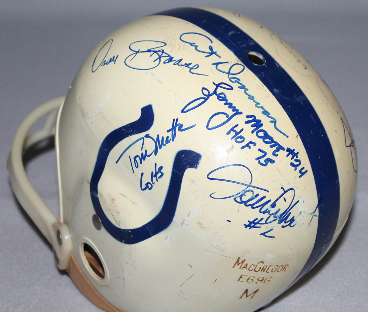 Multi-Signed Baltimore Colts Vintage Full-Size Helmet Signed by (9) With Lenny Moore, Jim Parker, Johnny Unitas, Art Donovan (JSA ALOA) at PristineAuction.com Multi-Signed Baltimore Colts Vintage Full-Size Helmet Signed by (9) With Lenny Moore, Jim Parker, Johnny Unitas, Art Donovan (JSA ALOA) at PristineAuction.com
