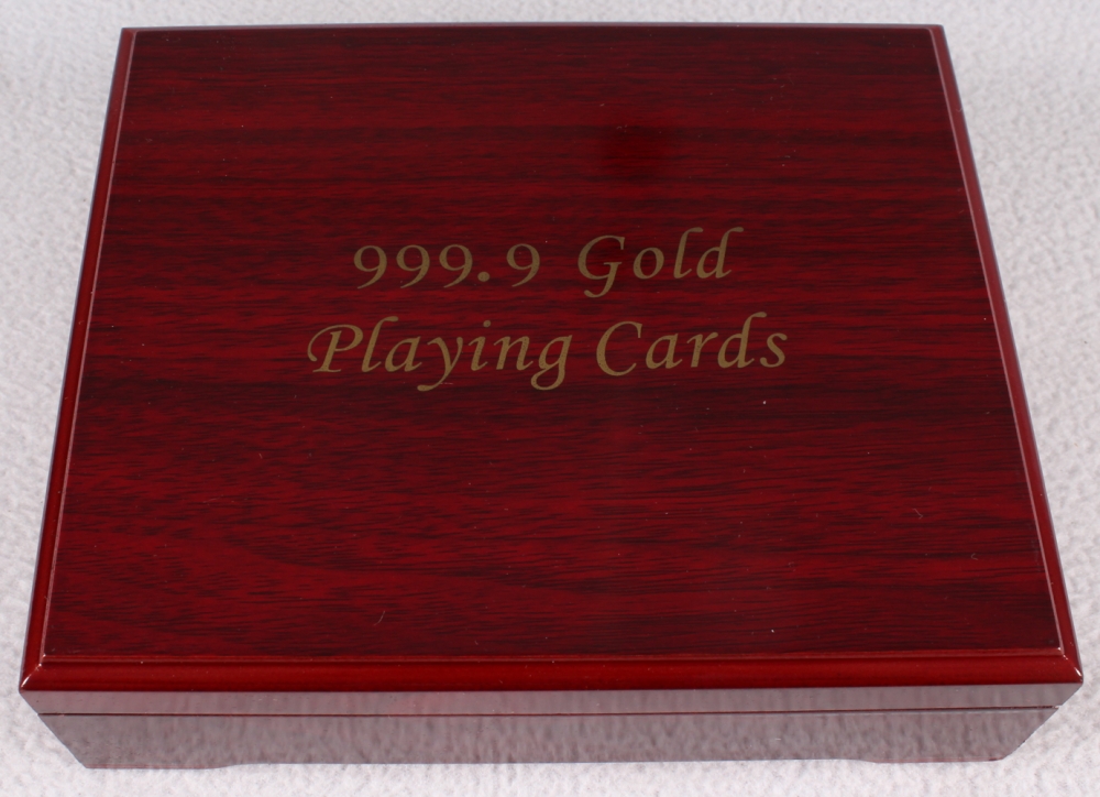 Lot of (2) Complete Sets of (52) Pure 24K Gold & 99.9% Silver Leafed Playing Cards with Wooden Display Box at PristineAuction.com Lot of (2) Complete Sets of (52) Pure 24K Gold & 99.9% Silver Leafed Playing Cards with Wooden Display Box at PristineAuction.com
