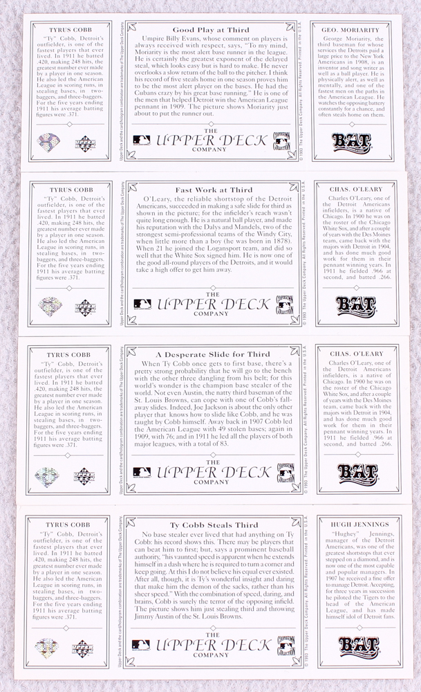 Lot of (4) 1993 Upper Deck All-Time Heroes T202 Reprints with #2 Hughey Jennings / Ty Cobb, #8 Charles O'Leary / Ty Cobb, #7 Charles O'Leary / Ty Cobb, & #6 George Moriarty / Ty Cobb at PristineAuction.com Lot of (4) 1993 Upper Deck All-Time Heroes T202 Reprints with #2 Hughey Jennings / Ty Cobb, #8 Charles O'Leary / Ty Cobb, #7 Charles O'Leary / Ty Cobb, & #6 George Moriarty / Ty Cobb at PristineAuction.com