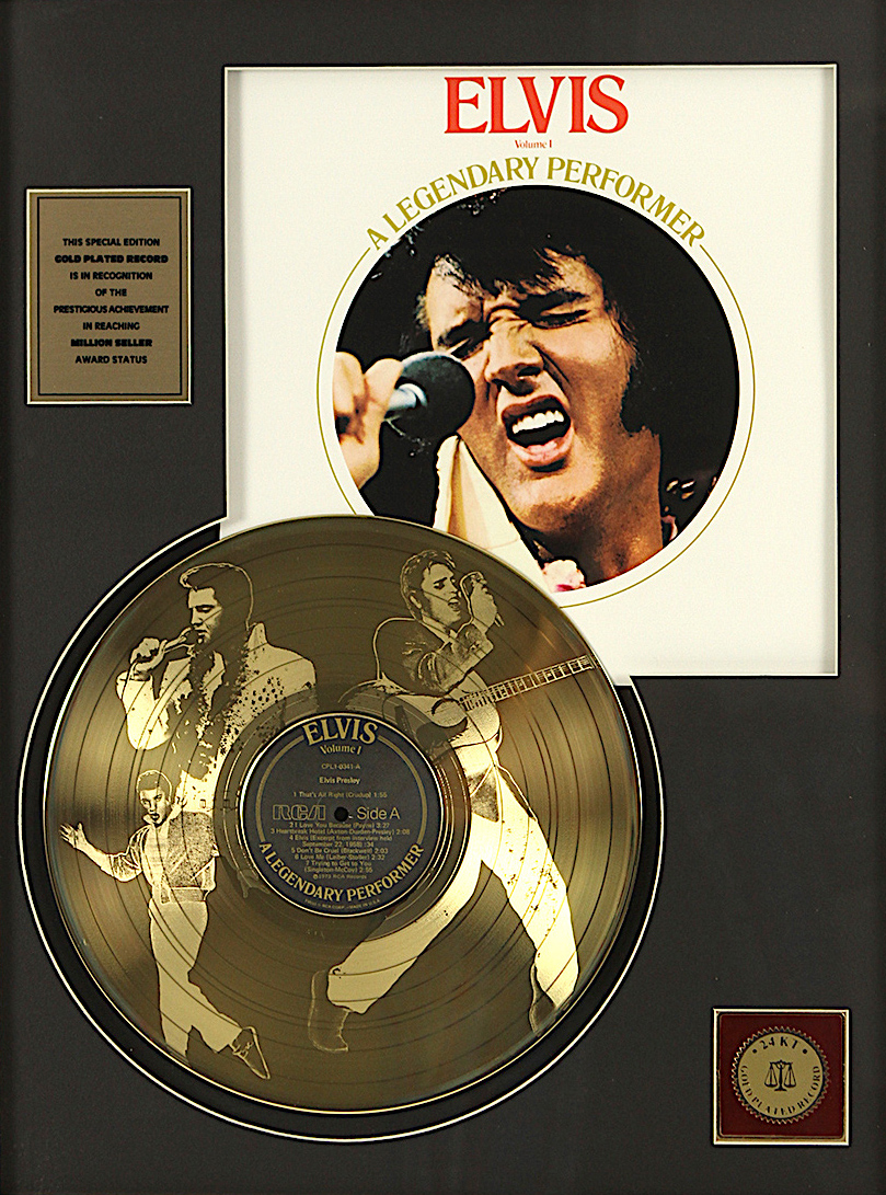Elvis Presley Custom Matted 18" x 24" 24K Gold Plated "A Legendary Performer " Record Album Award Display at PristineAuction.com Elvis Presley Custom Matted 18" x 24" 24K Gold Plated "A Legendary Performer " Record Album Award Display at PristineAuction.com