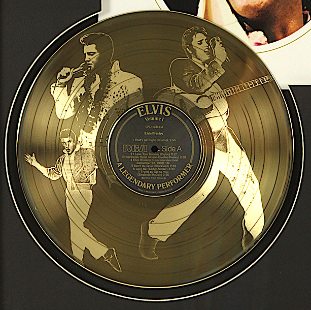 Elvis Presley Custom Matted 18" x 24" 24K Gold Plated "A Legendary Performer " Record Album Award Display at PristineAuction.com Elvis Presley Custom Matted 18" x 24" 24K Gold Plated "A Legendary Performer " Record Album Award Display at PristineAuction.com