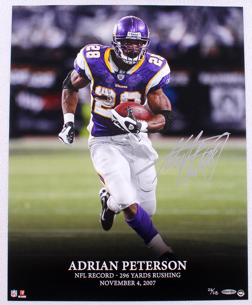 Adrian Peterson Signed LE Vikings "NFL Rushing Record" 16x20 Photo (UDA COA) at PristineAuction.com Adrian Peterson Signed LE Vikings "NFL Rushing Record" 16x20 Photo (UDA COA) at PristineAuction.com