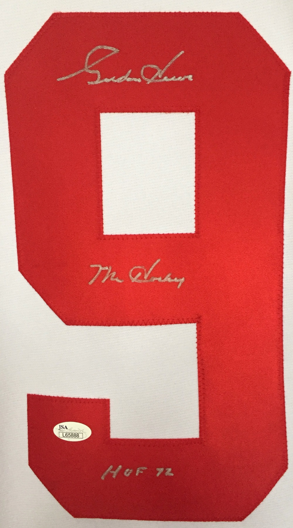 Gordie Howe Signed Red Wings Jersey Inscribed "Mr. Hockey" & "HOF 72" (JSA COA) at PristineAuction.com Gordie Howe Signed Red Wings Jersey Inscribed "Mr. Hockey" & "HOF 72" (JSA COA) at PristineAuction.com