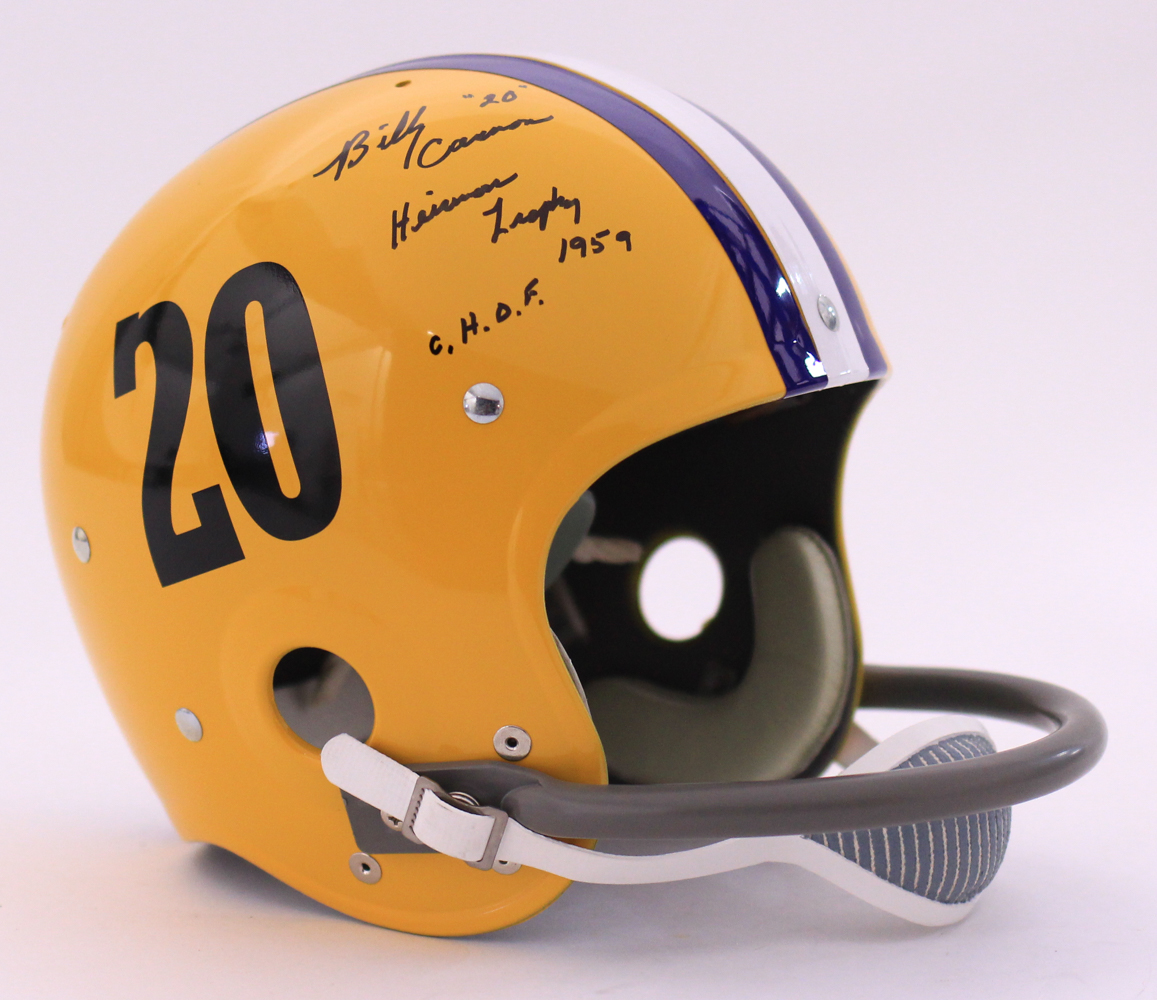 Billy Cannon Signed LSU Tigers Full-Size Authentic Throwback Suspension Helmet Inscribed "Heisman Trophy 1959" & "C.H.O.F." (JSA COA) at PristineAuction.com Billy Cannon Signed LSU Tigers Full-Size Authentic Throwback Suspension Helmet Inscribed "Heisman Trophy 1959" & "C.H.O.F." (JSA COA) at PristineAuction.com