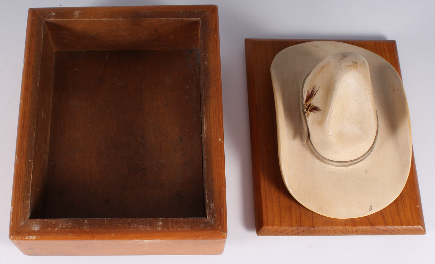 Custom Wooden Box with Cowboy Hat from Ken Stabler's Desk (Stabler LOA) at PristineAuction.com Custom Wooden Box with Cowboy Hat from Ken Stabler's Desk (Stabler LOA) at PristineAuction.com