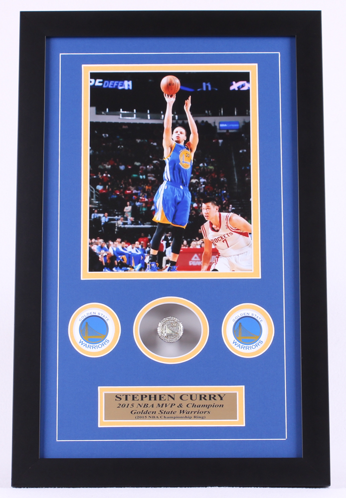 Stephen Curry Warriors 14x22 Custom Framed 2015 NBA Championship Ring Display at PristineAuction.com Stephen Curry Warriors 14x22 Custom Framed 2015 NBA Championship Ring Display at PristineAuction.com
