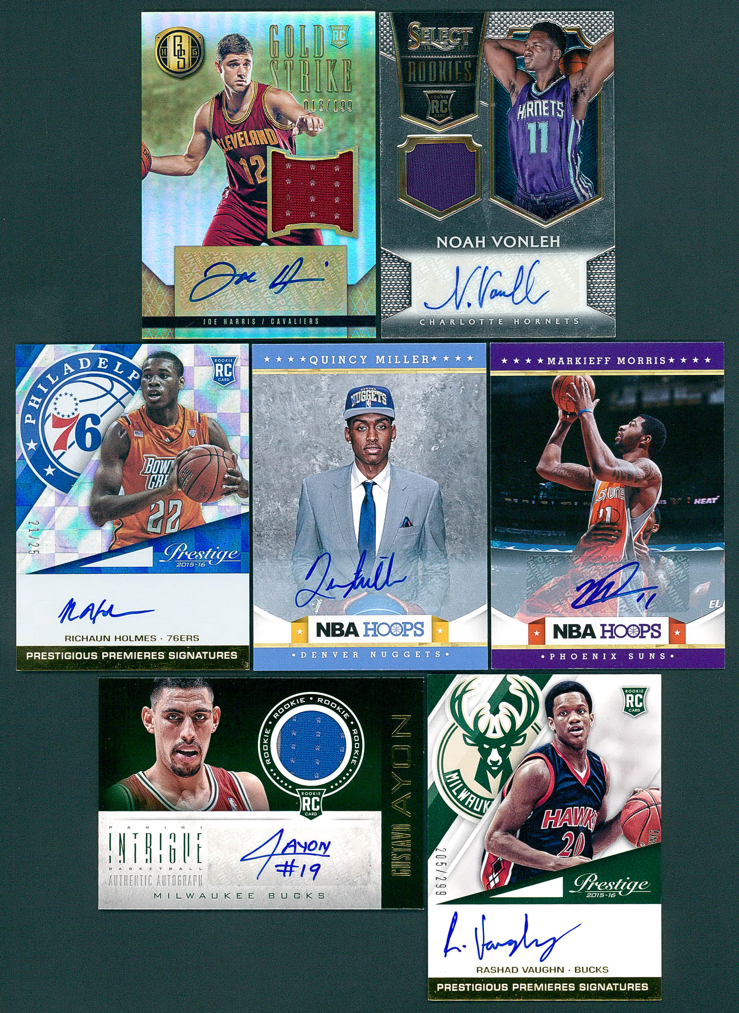 Lot of (7) Autographed Basketball RC's with Joe Harris, Noah Vonleh, Richaun Holmes, Quincy Miller, Markieff Morris at PristineAuction.com Lot of (7) Autographed Basketball RC's with Joe Harris, Noah Vonleh, Richaun Holmes, Quincy Miller, Markieff Morris at PristineAuction.com