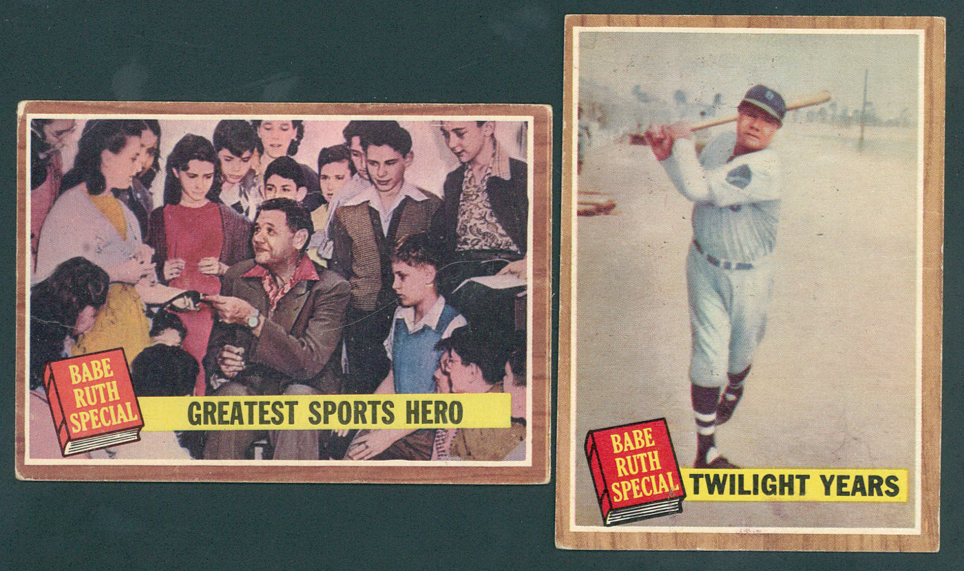Lot of (2) 1962 Topps Babe Ruth Special Baseball Cards with #141 / Twilight Years & #143 / Greatest Sports Hero at PristineAuction.com Lot of (2) 1962 Topps Babe Ruth Special Baseball Cards with #141 / Twilight Years & #143 / Greatest Sports Hero at PristineAuction.com