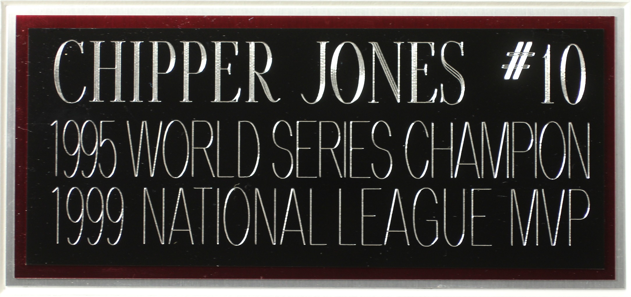 Chipper Jones Signed Braves 35x43 Custom Framed Jersey Inscribed "95 WS Champs!", "99 NL MVP!" & "Brave for Life" (MLB) at PristineAuction.com Chipper Jones Signed Braves 35x43 Custom Framed Jersey Inscribed "95 WS Champs!", "99 NL MVP!" & "Brave for Life" (MLB) at PristineAuction.com