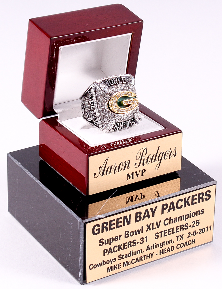 Aaron Rodgers Packers High Quality Replica 2010 Super Bowl XLV Championship Ring with Display Box at PristineAuction.com Aaron Rodgers Packers High Quality Replica 2010 Super Bowl XLV Championship Ring with Display Box at PristineAuction.com